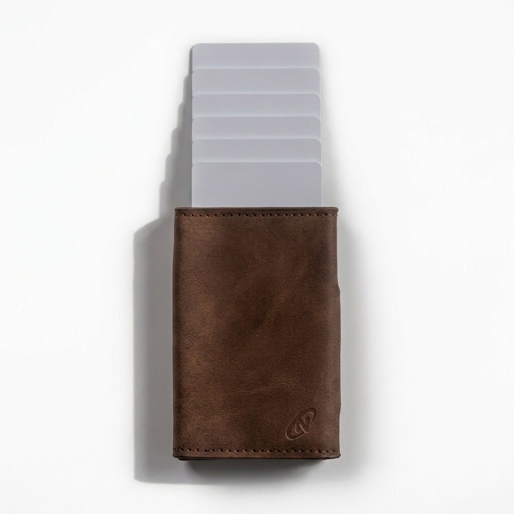 Cartera RFID V2 marrón cognac - tarjetas desplegadas