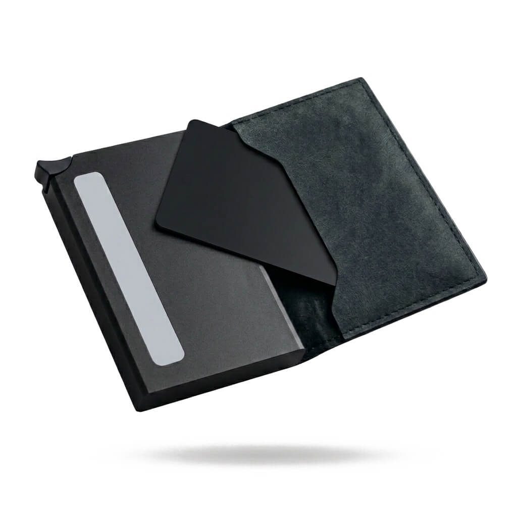 Cartera RFID V2 negra - tarjetas saliendo en abanico