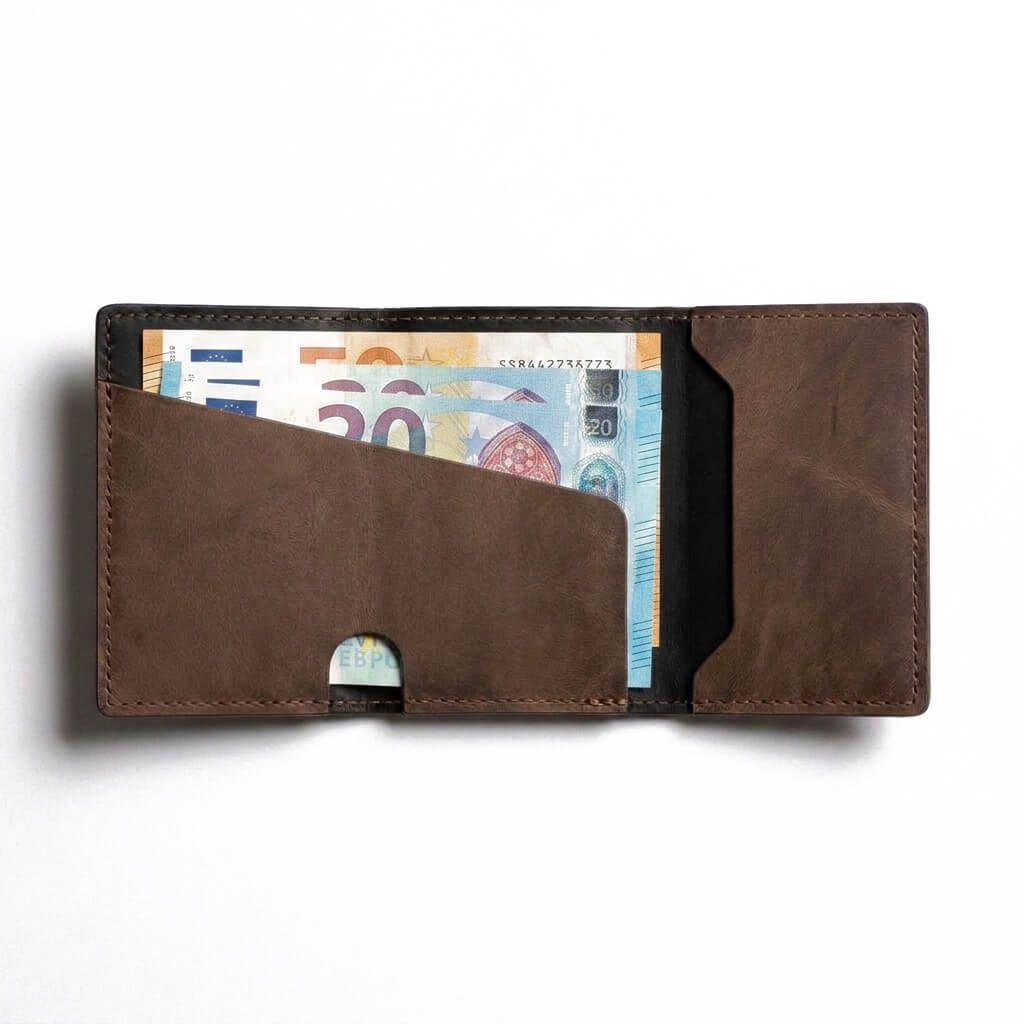 Cartera RFID V2 marrón - compartimento de billetes